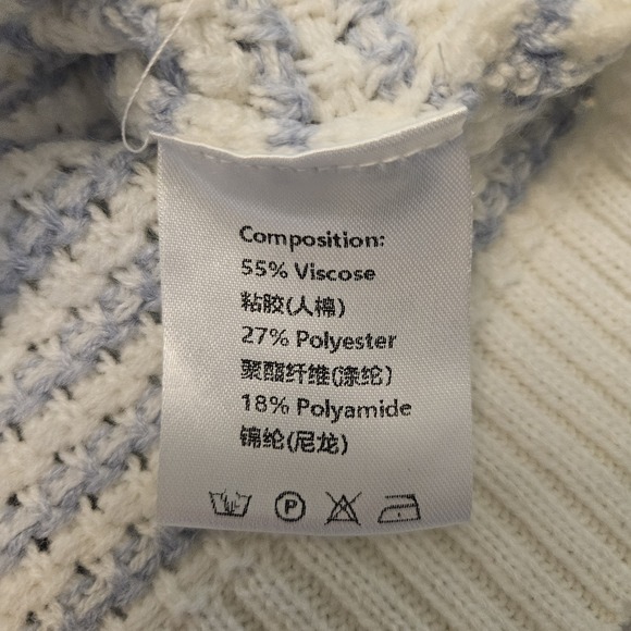 Womens Knit Sweater Top Small Winter White W Blue Stripes‎ Cap Sleeve Coastal - Picture 4 of 4